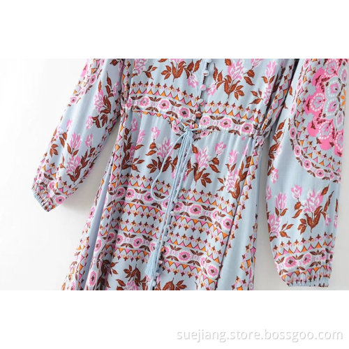 Long Dress For Women Flower Printing Loose Dress
